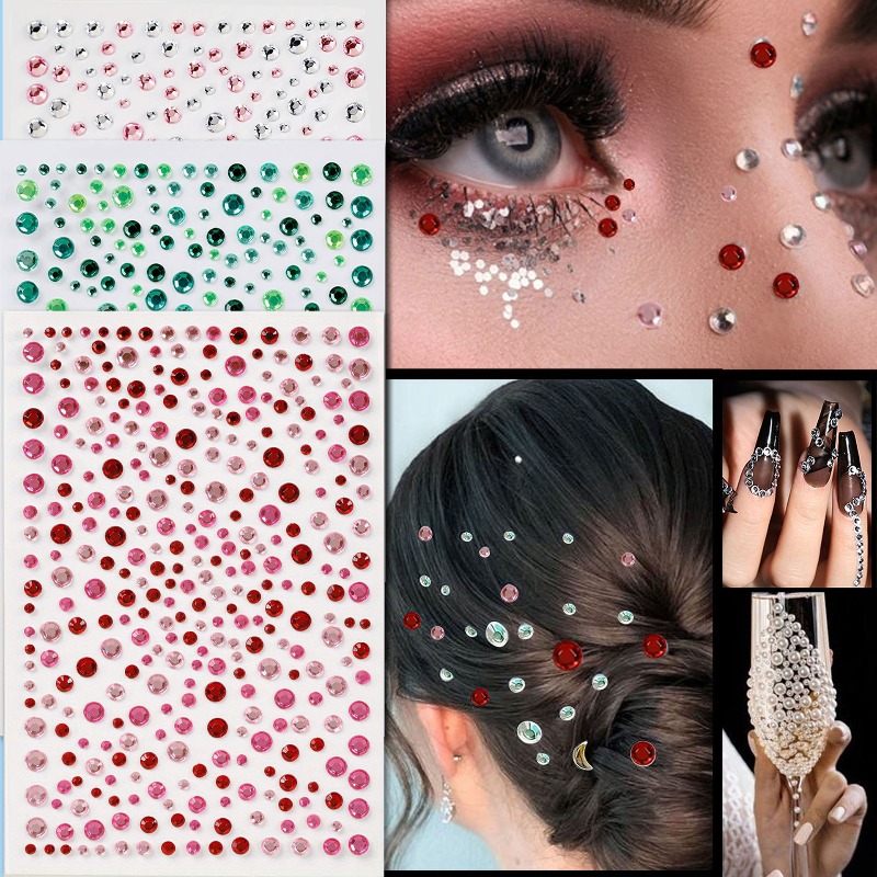 Rhinestone Nail Gem - Wielokolorowe akrylowe naklejki 3D z kryształkami,
