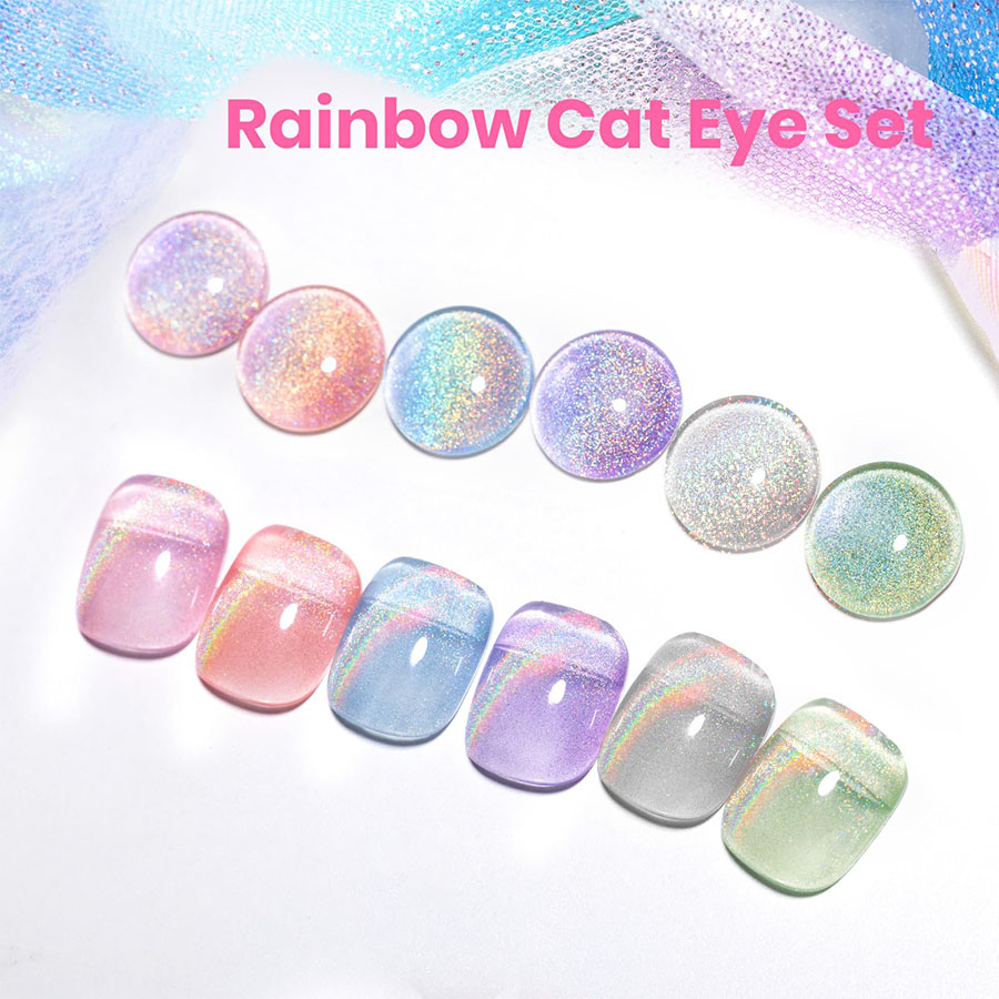 Nail Art Pink Cat Eye - QAZIXU 1/6 szt. Zestaw lakierów hybrydowych