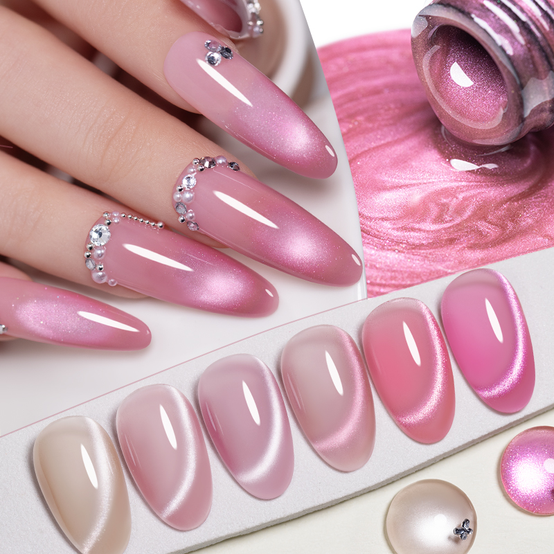 Nail Art Pink Cat Eye - 7.5ML Cherry Pink Jelly Glass Cat