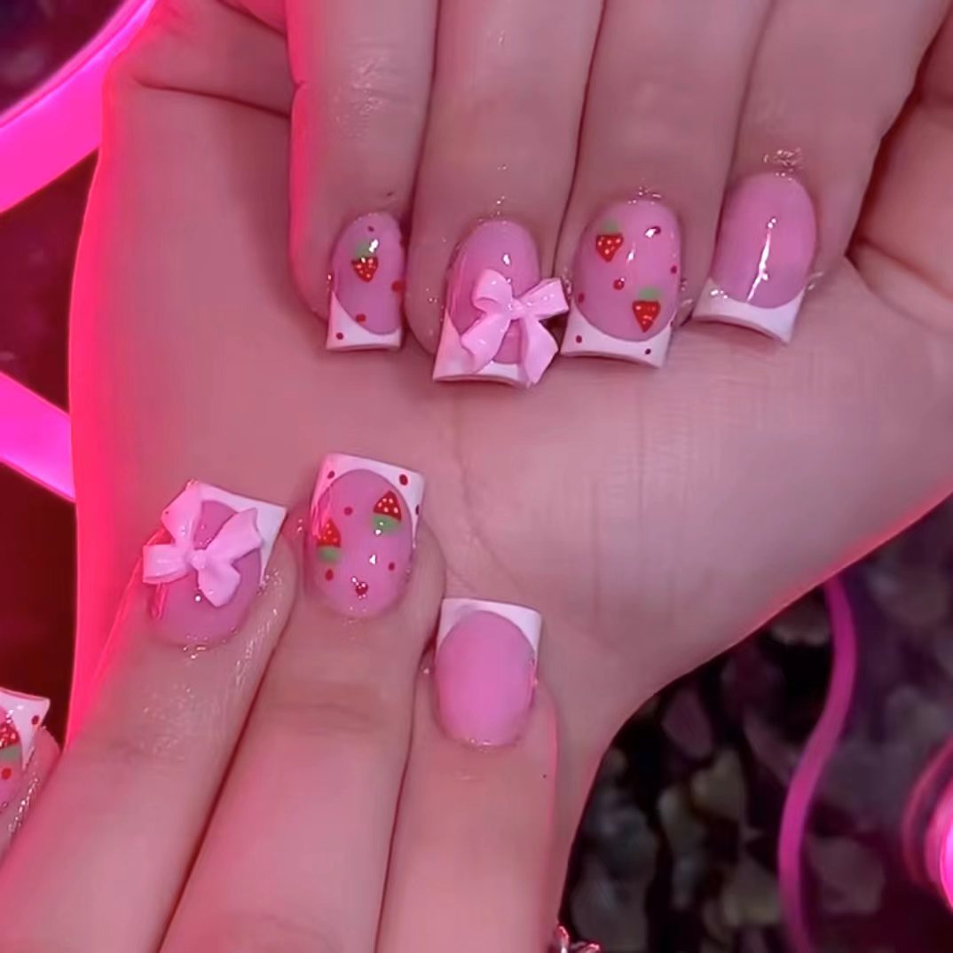 Nail Art Strawberry - 24szt Red Strawberry Designs Fake Nail